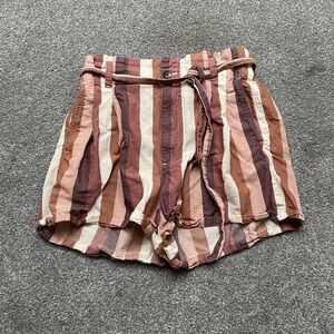 Madewell Shorts Womens 4 Multicolor Striped High Rise Tie Belted Linen Blend